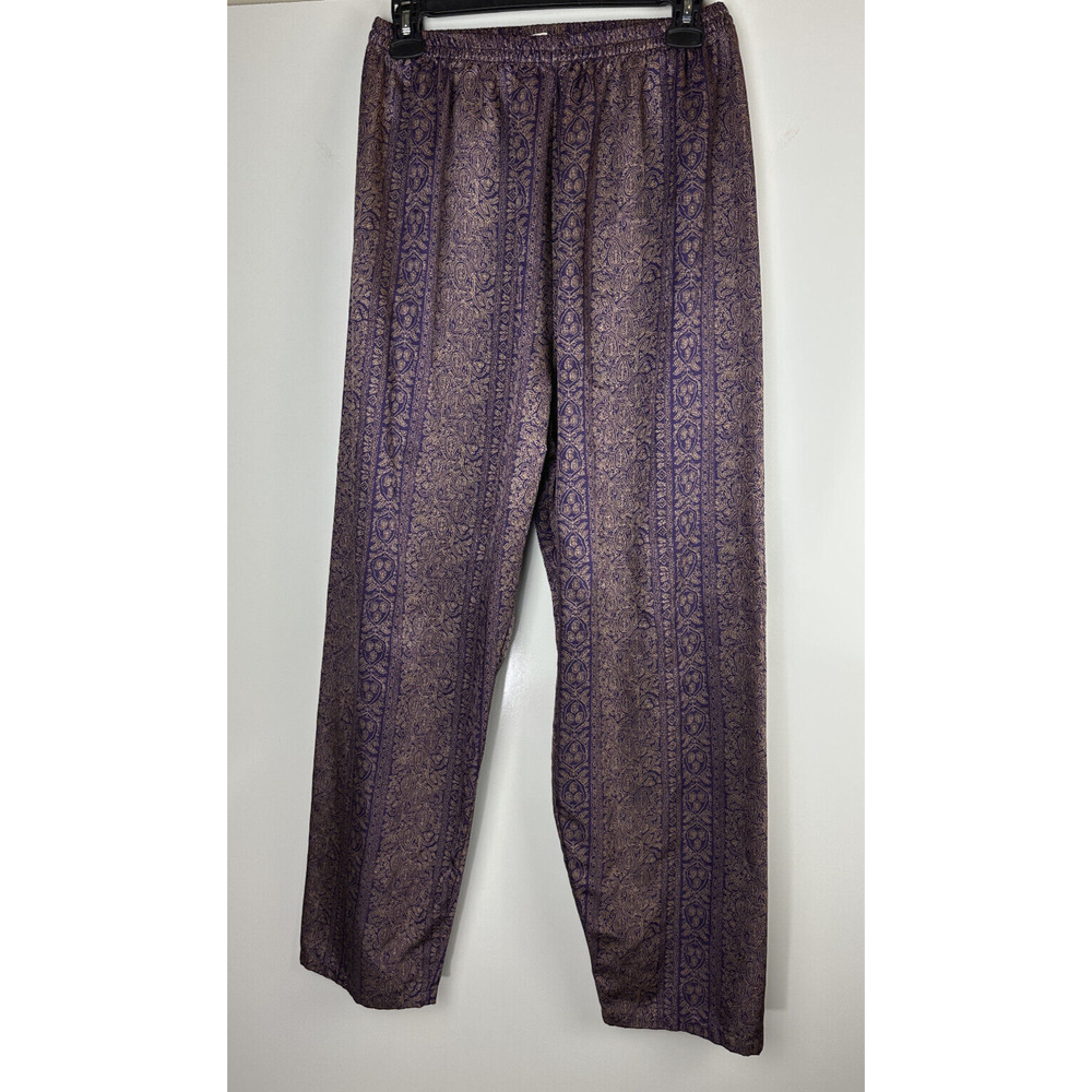 Victoria's Secret Satin-Like Pajama Set Purple Gold Paisley Button Shirt Pants S - Picture 8 of 16